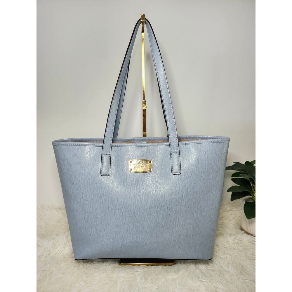 Michael Kors Light Blue Leather Tote with Gold Plaque